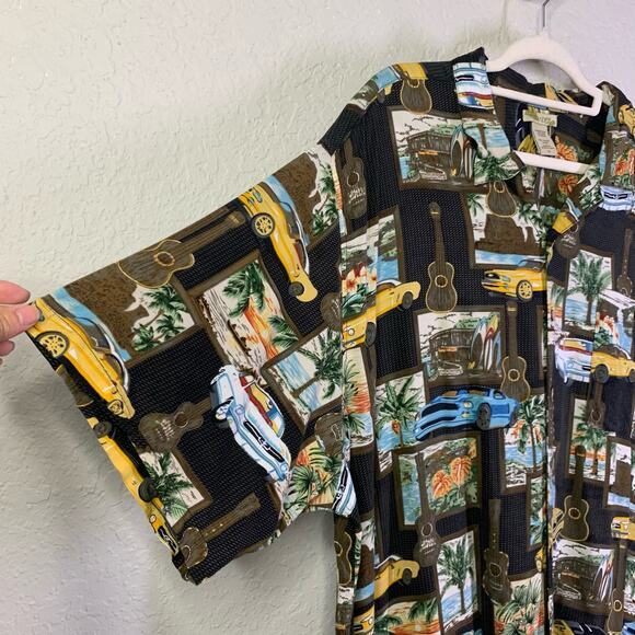 ISLANDER Men's Mustang & Guitar Short Sleeve Button Down‎ Hawaiian Shirt Size 3X - Picture 6 of 10